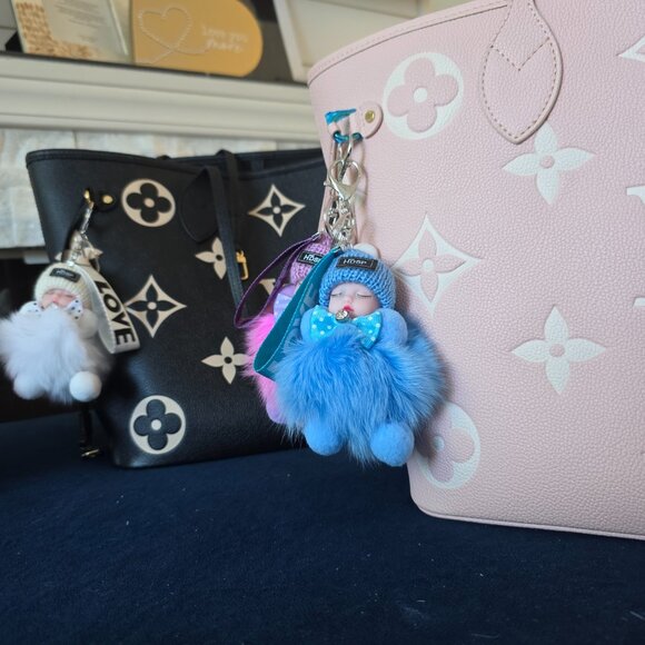 Cute Baby Sleeping Keychain with LOVE tag, Plush rabbit fur, Bag Charm - Picture 6 of 6